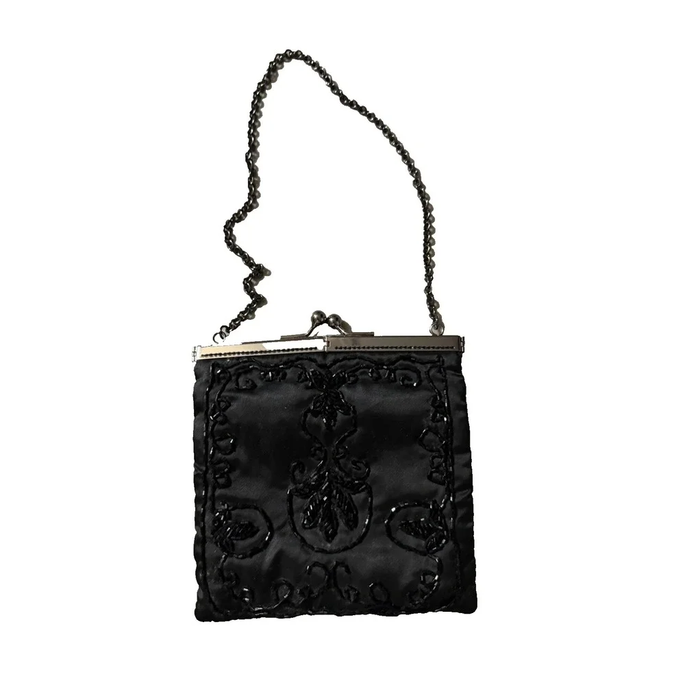 Parisian‎ Signature Vintage Black Beaded Evening Purse with Chain Strap